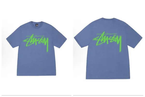 Stussy Classic Logo Spray Paint T-Shirt Blue - 1
