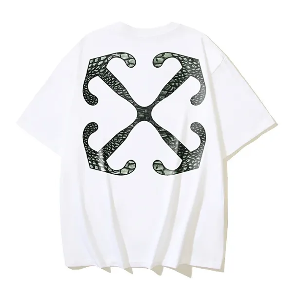 Design X-Shape Crocodile Texture Graphic T-Shirt White - 1