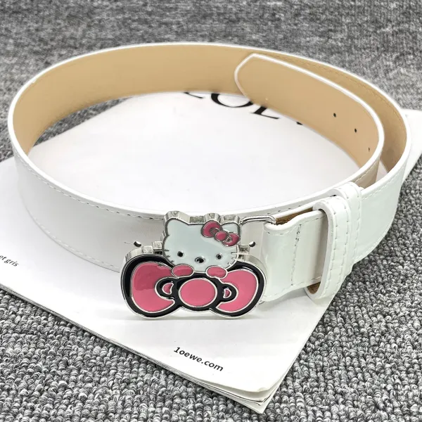 Hello Kitty Crystal Bow White Leather Belt - 7