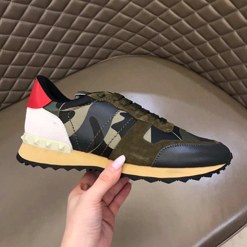 Unbranded Sneakers Low-Top Star-Patterned with Studded Heel Trim — army green