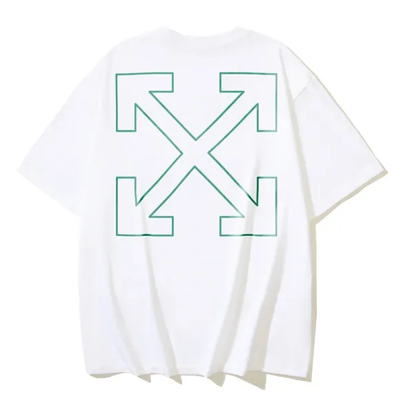 Off-White Arrow Outline Green Print White T-Shirt - 1