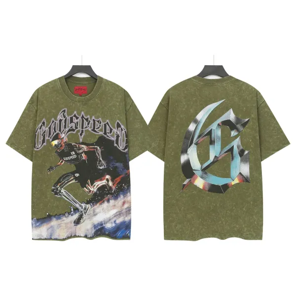 Godspeed Skeleton Rider Oversized T-Shirt Army Green - 1