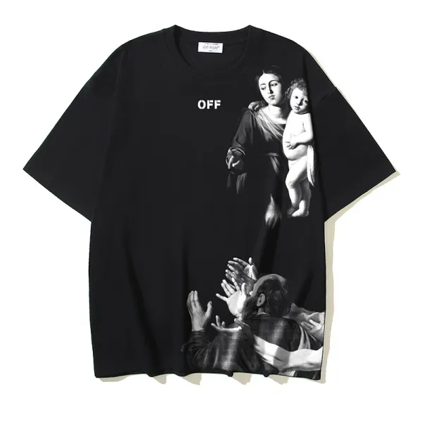 Off-White Madonna Print Oversized T-Shirt Black - 1
