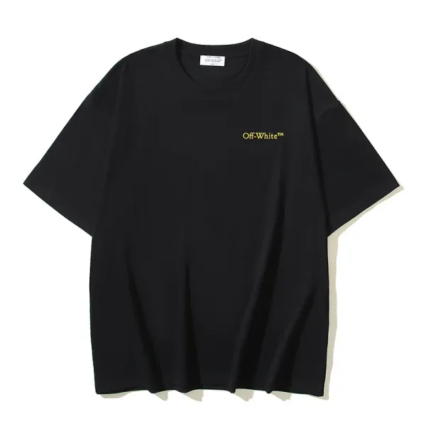 Off-White Logo Embroidered Black T-Shirt - 1