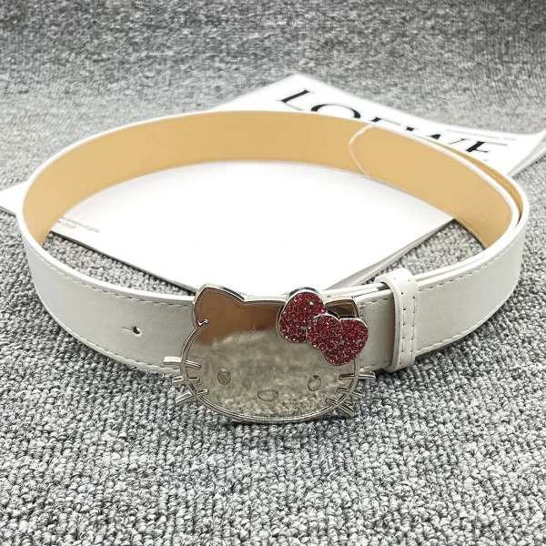 Hello Kitty Crystal Bow White Leather Belt - 1