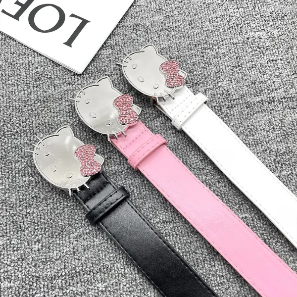 Hello Kitty Crystal Bow White Leather Belt - 26