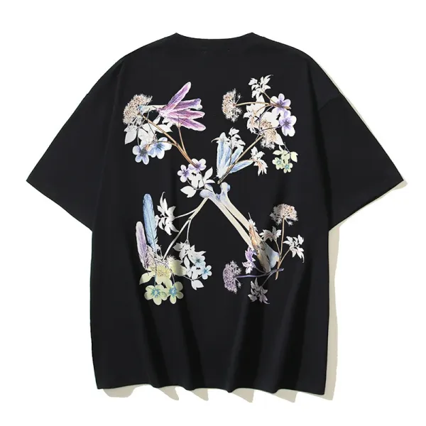 Off-White Floral Print Oversized T-Shirt Black - 1