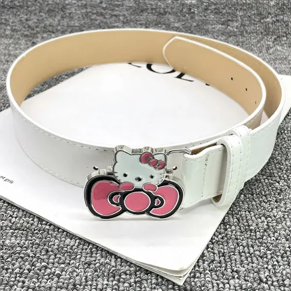 Hello Kitty Crystal Bow White Leather Belt - 2
