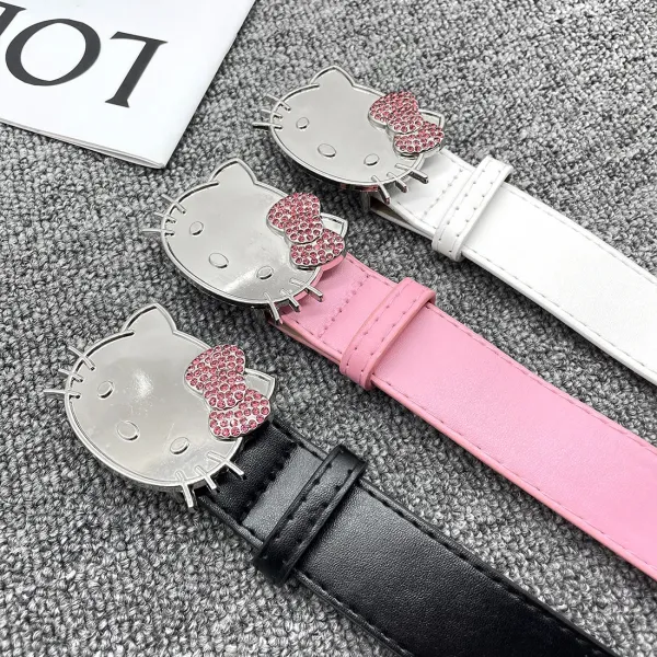 Hello Kitty Crystal Bow White Leather Belt - 23