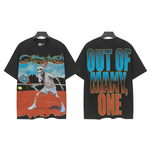 Godspeed Out of Many, One Skeleton Tennis Graphic T-Shirt Black - 1