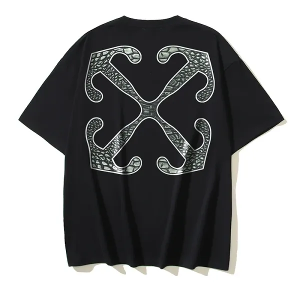 Off-White X Graphic Crocodile Texture Logo Black Oversized T-Shirt - 1