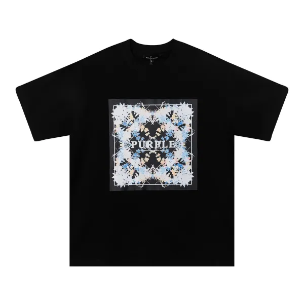 Purple Brand Floral Square Print Black T-Shirt - 1