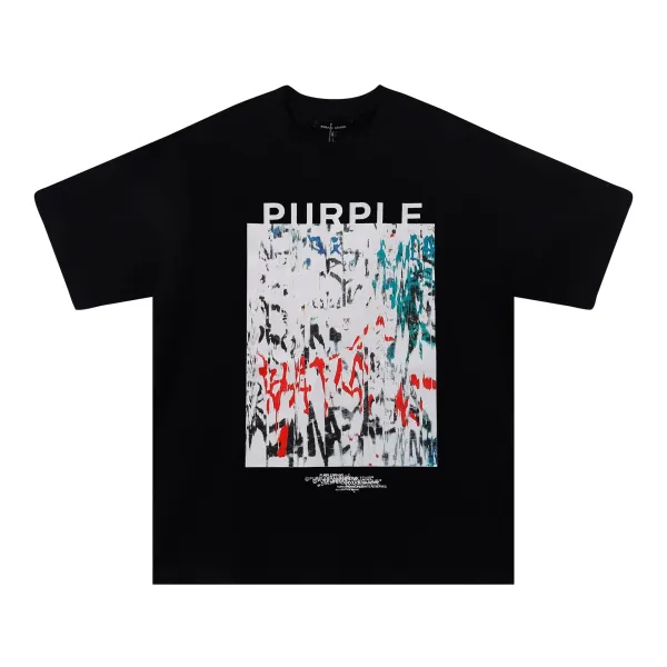 Purple Brand Abstract Graffiti Print Black T-Shirt - 1