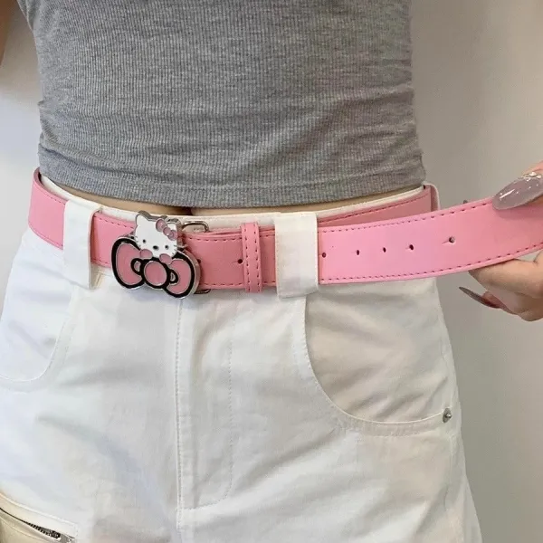 Hello Kitty Crystal Bow White Leather Belt - 5