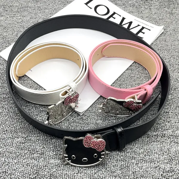 Hello Kitty Crystal Bow White Leather Belt - 24