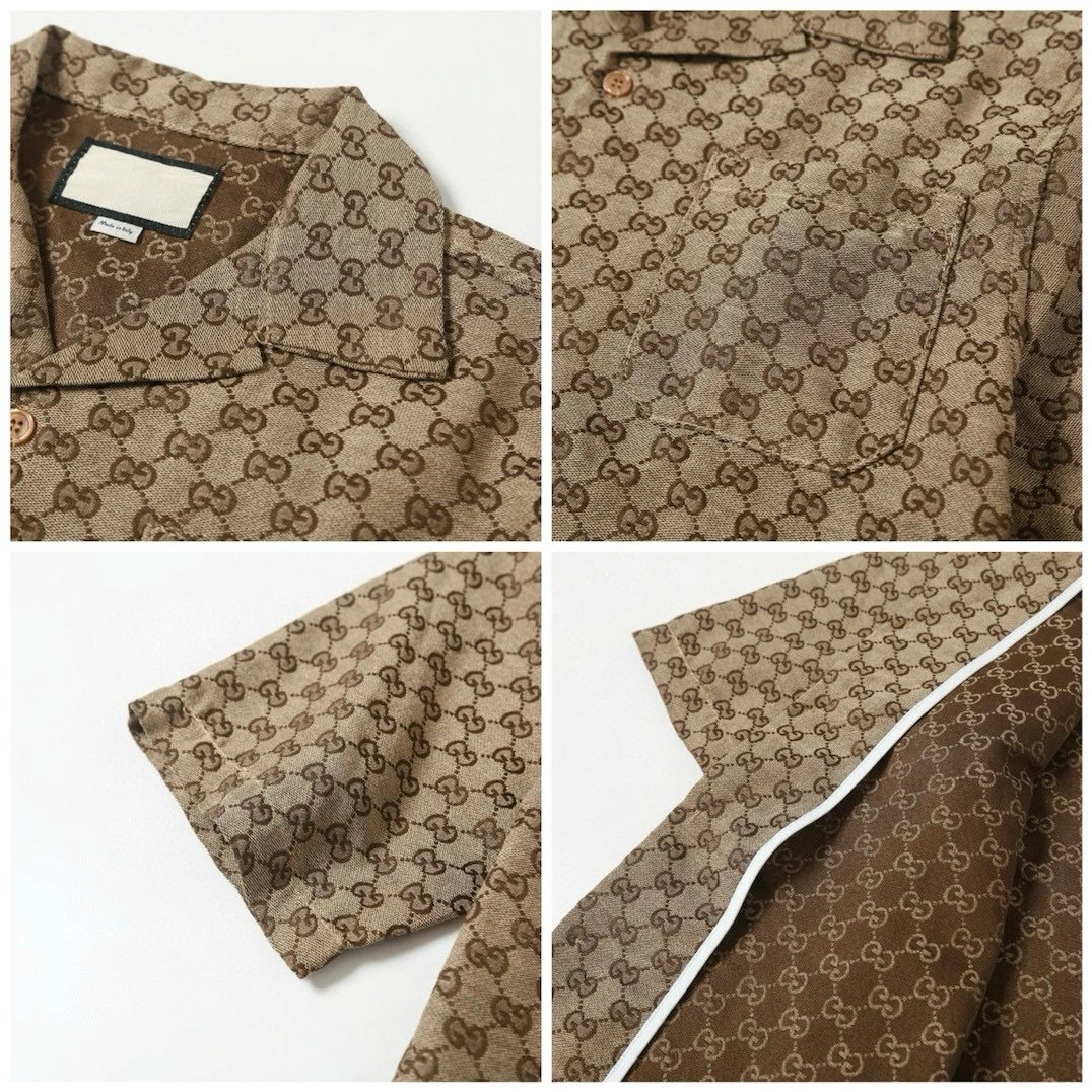 Gucci GG Marmont Short-Sleeve Shirt Beige Print Shirt - 12