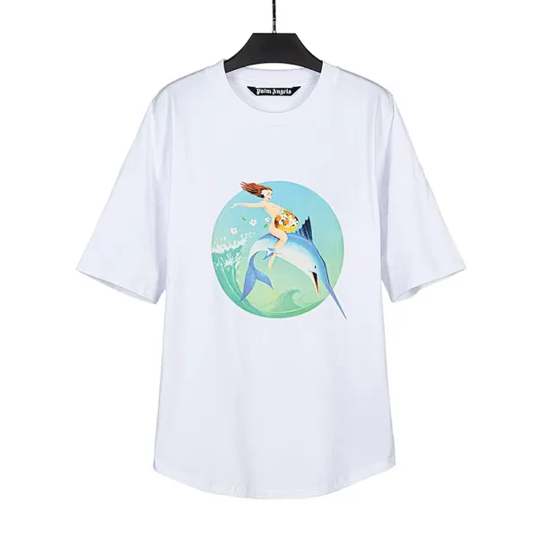 Design Mermaid and Swordfish Graphic White T-Shirt - 55