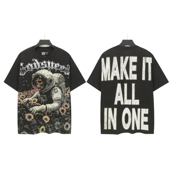 Godspeed Astronaut Sunflower Graphic T-Shirt Black - 1