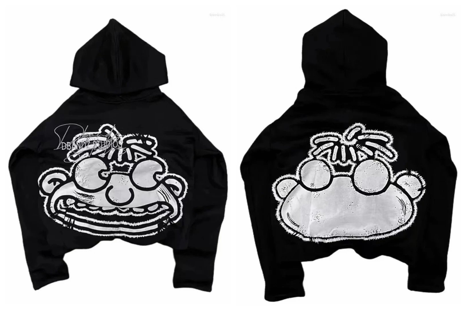 D Bandz Studios Hoodies & Sweatshirts Cartoon Graphic Print Pullover Hoodie — 【Cotton hooded sweater】W 01(Black)