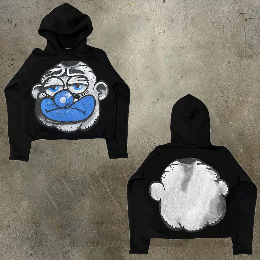 D Bandz Studios Hoodies & Sweatshirts Cartoon Graphic Print Pullover Hoodie — 【Cotton hooded sweater】W 48(Black)