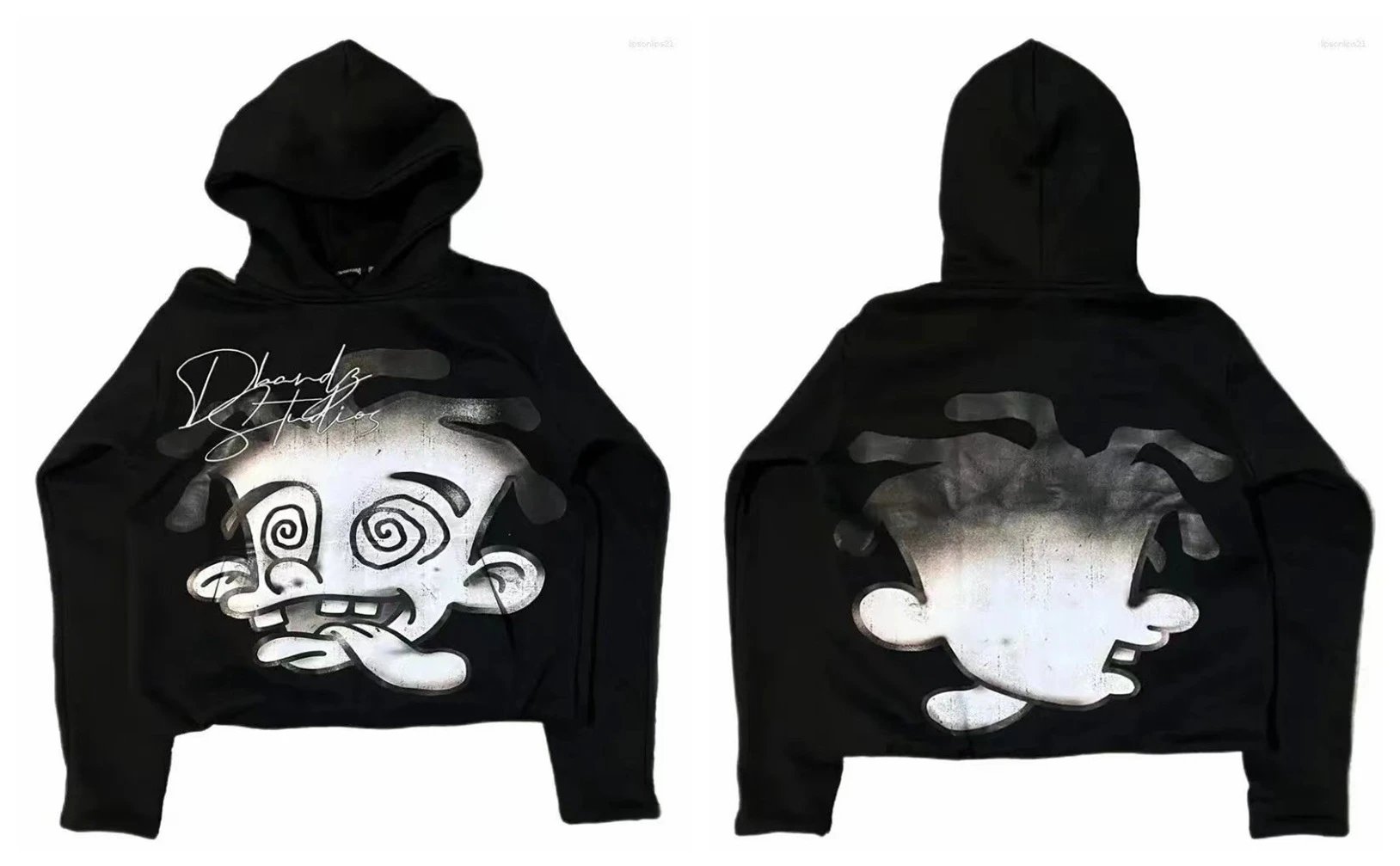 D Bandz Studios Hoodies & Sweatshirts Cartoon Graphic Print Pullover Hoodie — 【Cotton hooded sweater】W 03(Black)
