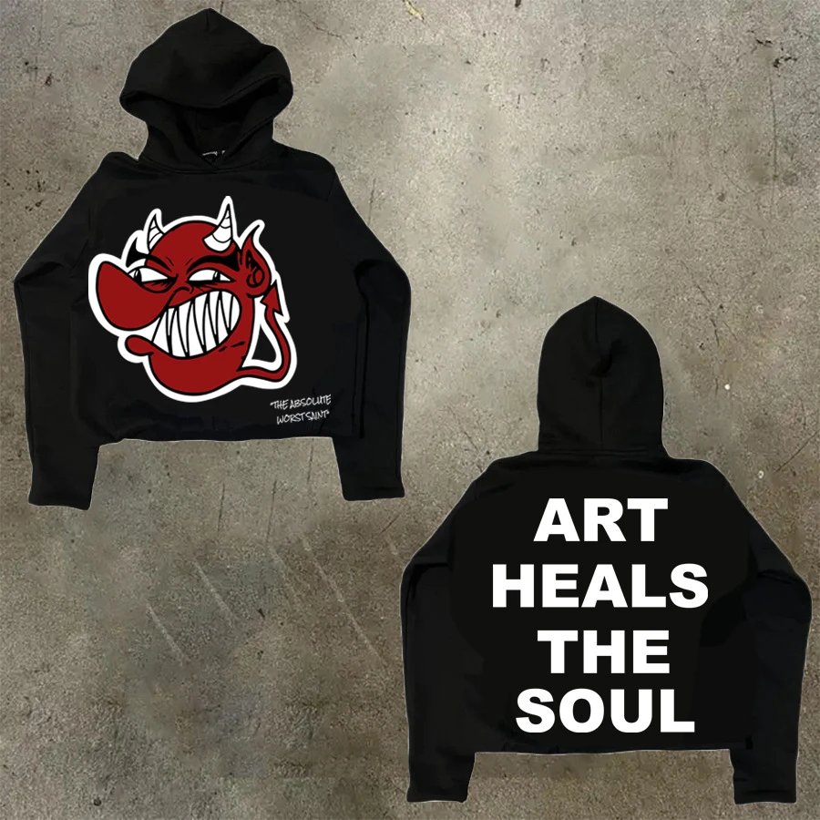 D Bandz Studios Hoodies & Sweatshirts Cartoon Graphic Print Pullover Hoodie — 【Cotton hooded sweater】W 47(Black)