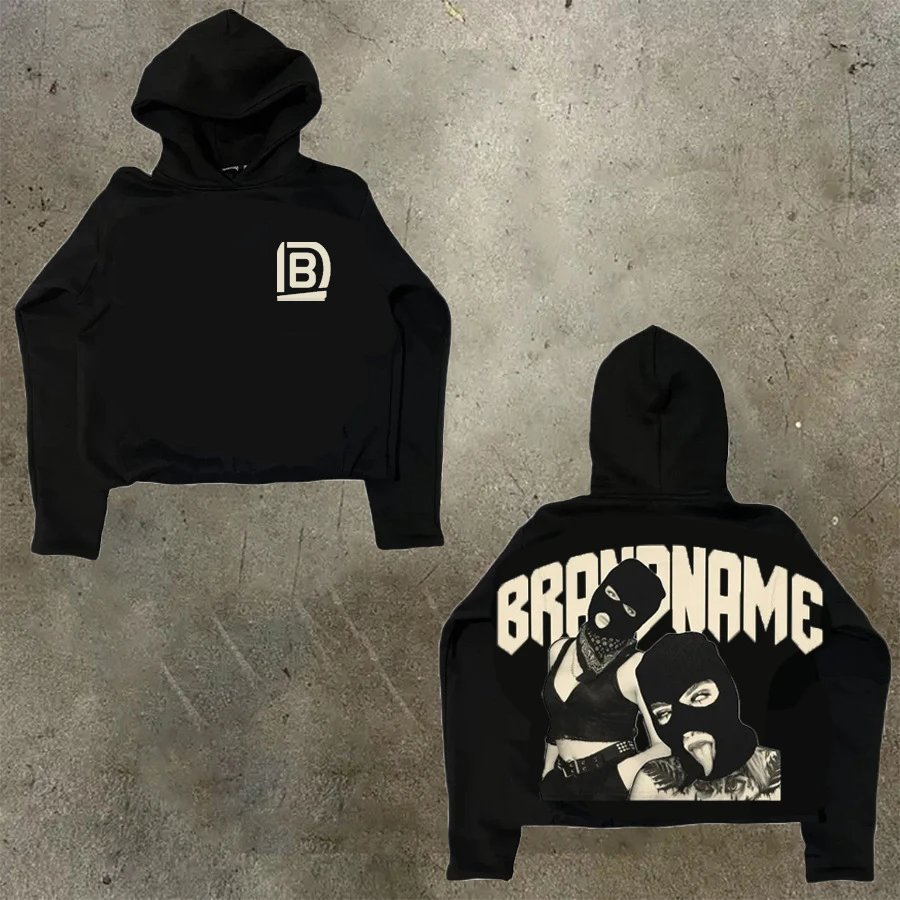 D Bandz Studios Hoodies & Sweatshirts Cartoon Graphic Print Pullover Hoodie — 【Cotton hooded sweater】W 49(Black)