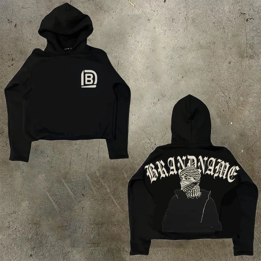 D Bandz Studios Hoodies & Sweatshirts Cartoon Graphic Print Pullover Hoodie — 【Cotton hooded sweater】W 64(Black)