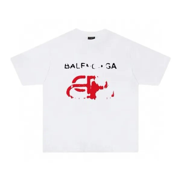 Balenciaga Logo Distressed Print White T-Shirt - 1