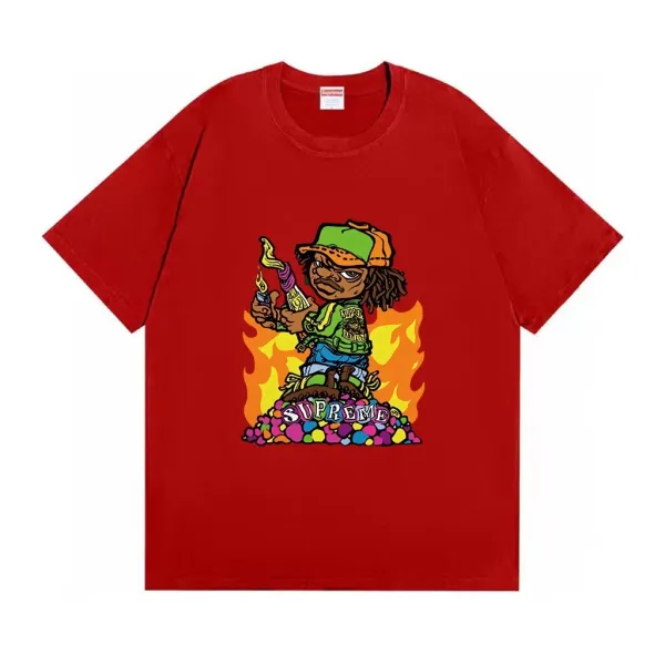 Supreme Cartoon Character Flame Print Red T-Shirt - 1