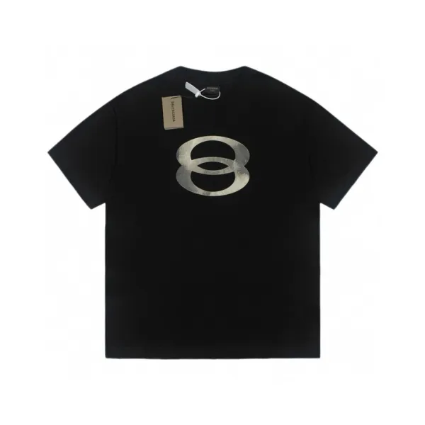 Balenciaga BB Logo Metallic Silver Black T-Shirt - 1