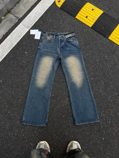 Design Distressed Wide-Leg Jeans Blue - 1