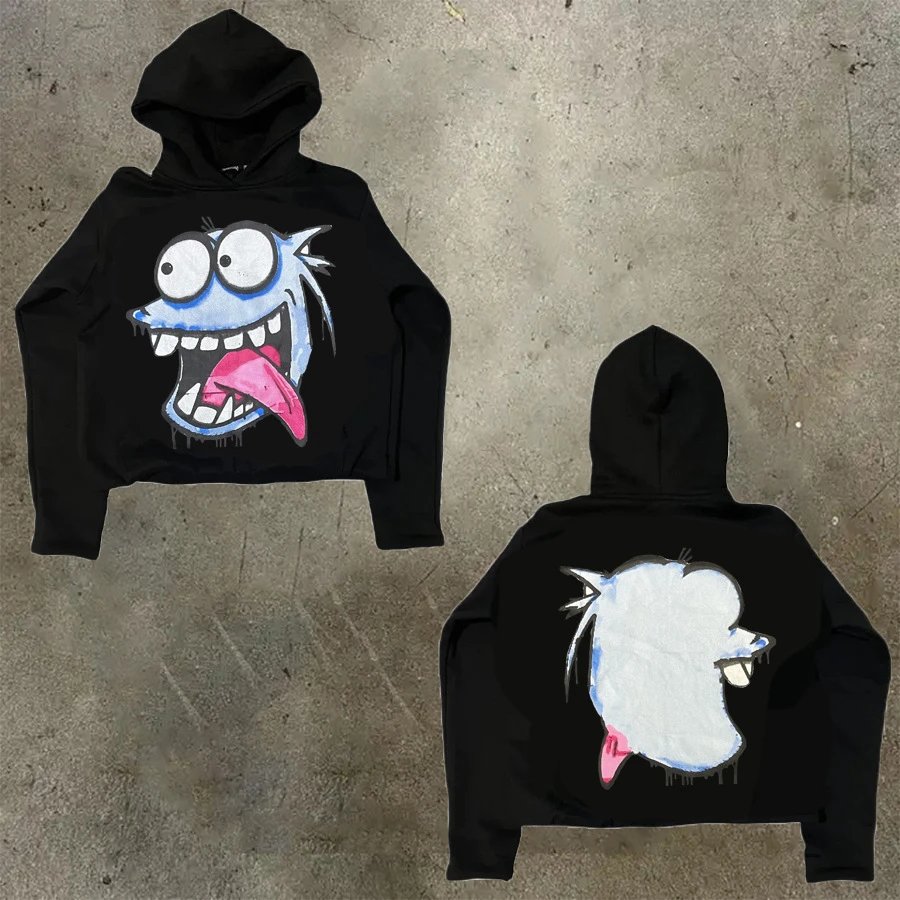 D Bandz Studios Hoodies & Sweatshirts Cartoon Graphic Print Pullover Hoodie — 【Cotton hooded sweater】W 45(Black)