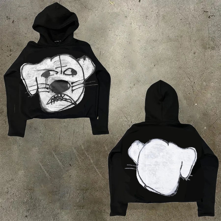 D Bandz Studios Hoodies & Sweatshirts Cartoon Graphic Print Pullover Hoodie — 【Cotton hooded sweater】W 53(Black)