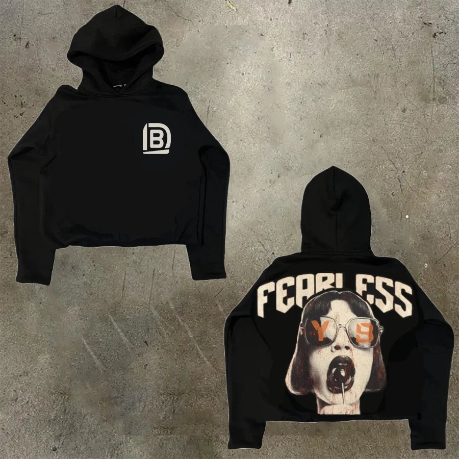 D Bandz Studios Hoodies & Sweatshirts Cartoon Graphic Print Pullover Hoodie — 【Cotton hooded sweater】W 68(Black)