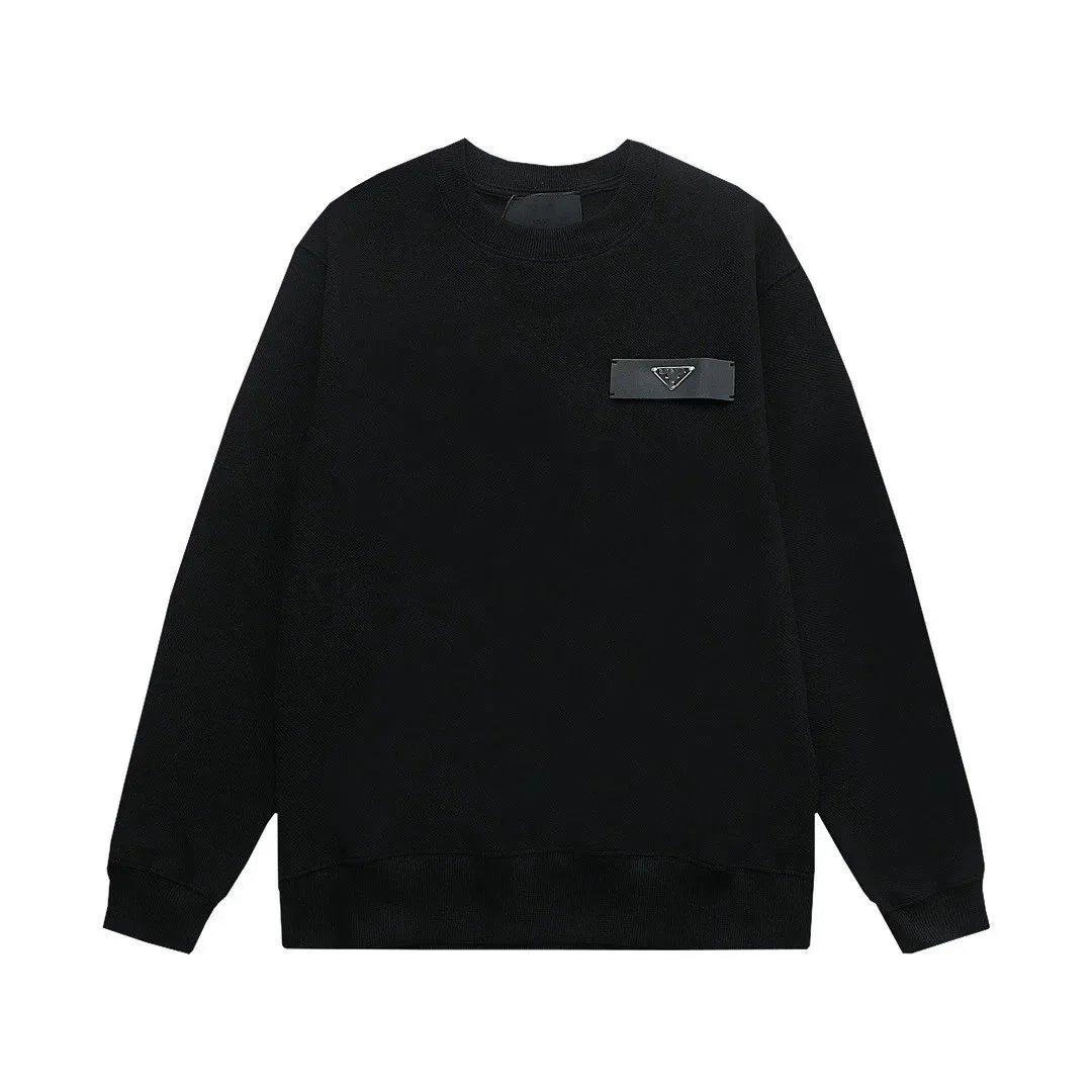 Unbranded Hoodies & Sweatshirts Crewneck sweatshirt with embossed chest logo — Black (leather label with metal triangular emblem)