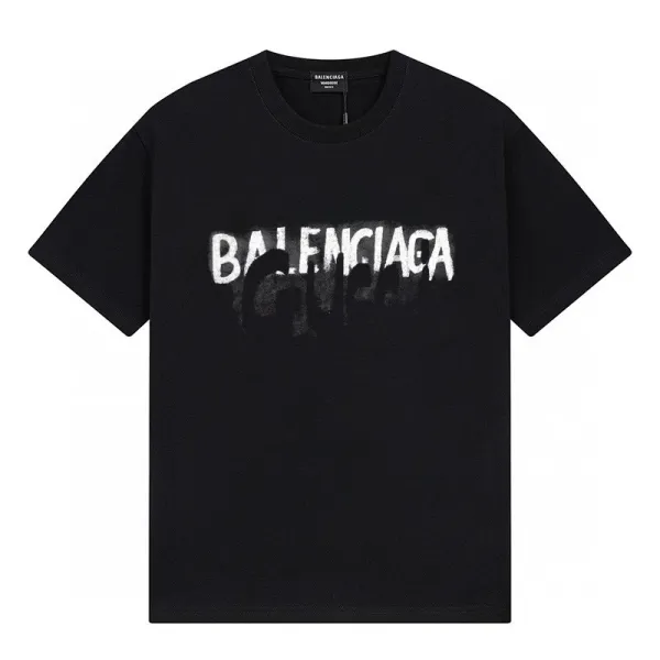 Balenciaga Logo Distressed Print Black T-Shirt - 1