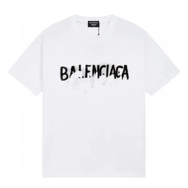 Balenciaga Logo Distressed Print White T-Shirt - 1