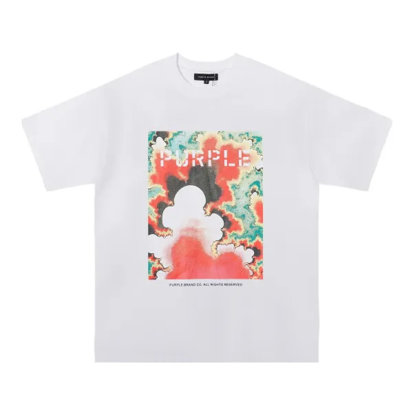 Purple Brand Abstract Cloud Print White T-Shirt - 1
