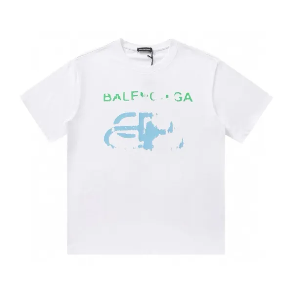 Balenciaga Distressed Logo Print White T-Shirt - 1