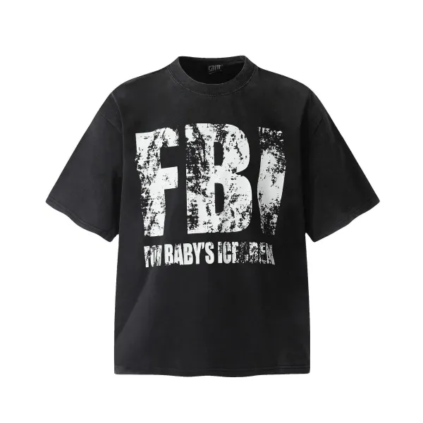 Design SAINT FBI Baby's Ice Cream Distressed Graphic T-Shirt Black T-Shirts - 1