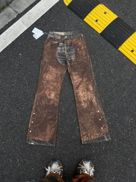 Design Distressed Brown Washed Denim Jeans - 1