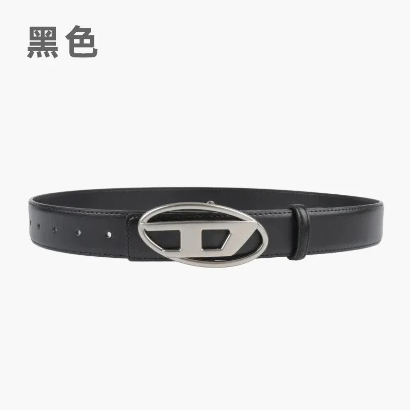 Diesel Diesel Black Leather Belt with Silver Logo Buckle Black