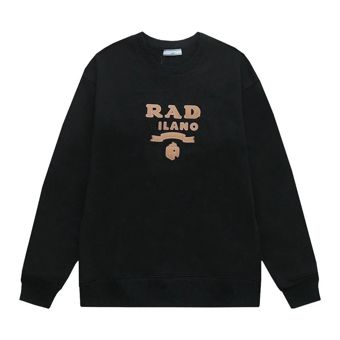 Unbranded Hoodies & Sweatshirts Crewneck sweatshirt with embossed chest logo — Black (letter logo leather patch embroidery)