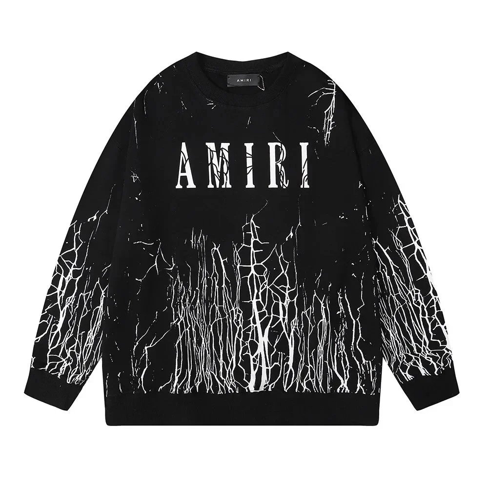 AMIRI Cracked Logo Graphic Crewneck Sweatshirt — Black