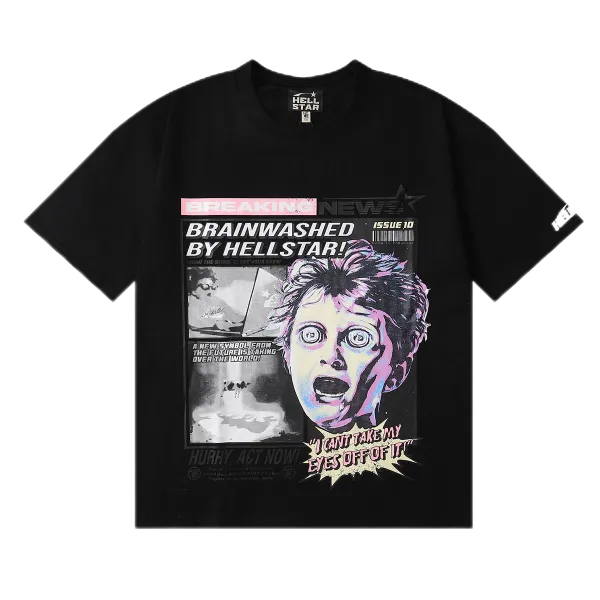 Hellstar Brainwashed News Print Black T-Shirt - 1
