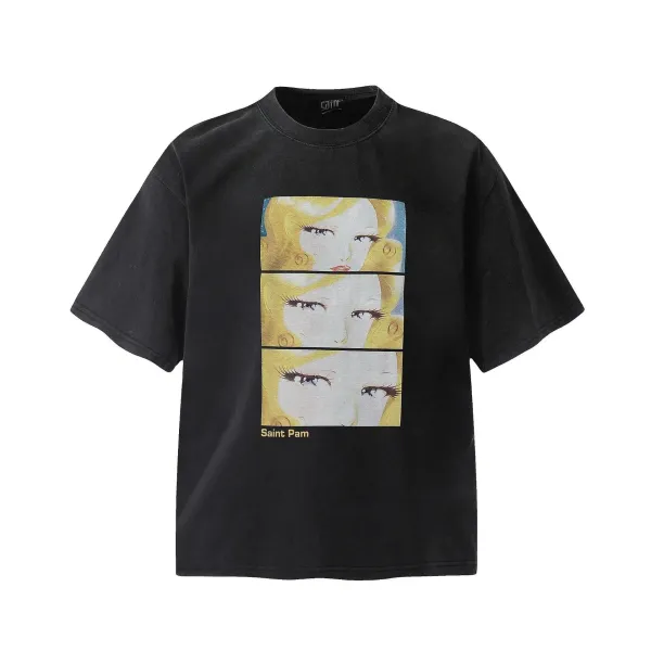 Design Saint Pam Graphic Print Black Oversized T-Shirt T-Shirts - 1