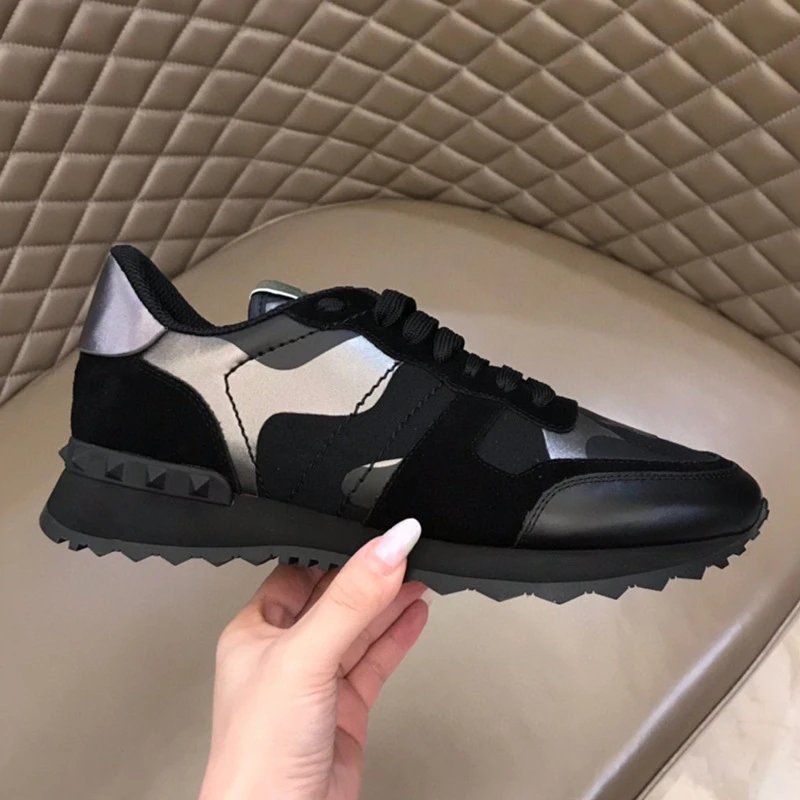 Unbranded Sneakers Low-Top Star-Patterned with Studded Heel Trim — Black silver