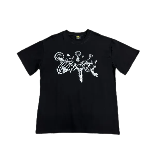 Design Graffiti Parachute Print Black T-Shirt - 1