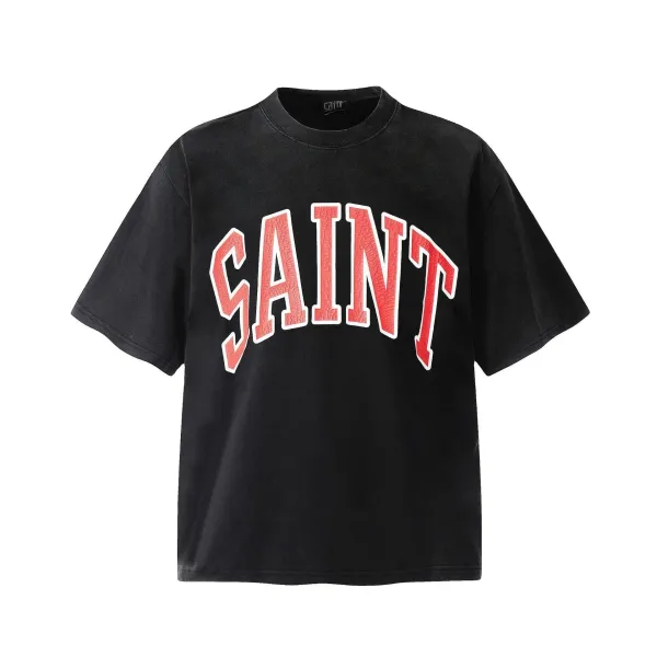Saint Tears Saint Saint Arch Logo Washed Black T-Shirt T-Shirts - 1